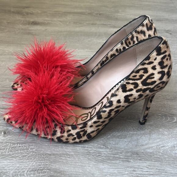SAM EDELMAN HAIDE LEOPARD PRINT‎ RED POM POM HEELS SIZE 6 M - Picture 8 of 10